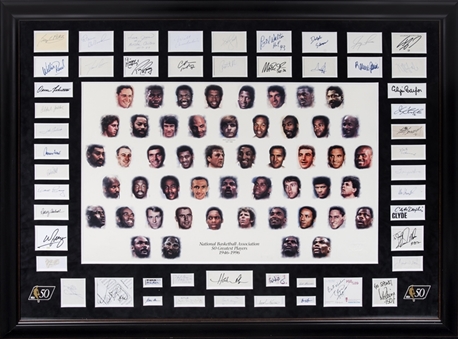NBA Greatest Players Lithograph in Framed Display ("59 x 44") Including 50 Signed Cuts! (JSA) 